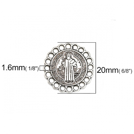 Immagine di Lega di Zinco Connettore Accessori Tondo Argento Antico Gesù Disegno 20mm Dia, 30 Pz