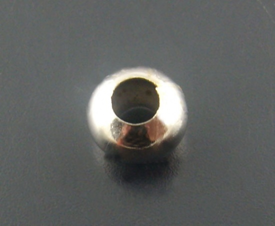 Picture of Metal Spacer Beads Round Silver Tone Hole: 2.3mm, 6mm Dia., 200 PCs