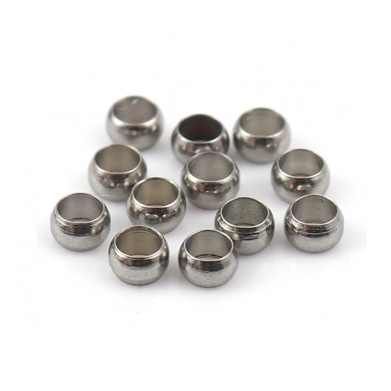 Picture of Stainless Steel Crimp Beads Cylinder Silver Tone 3mm( 1/8") x 2mm( 1/8"), Hole: Approx 2.2mm, 100 PCs