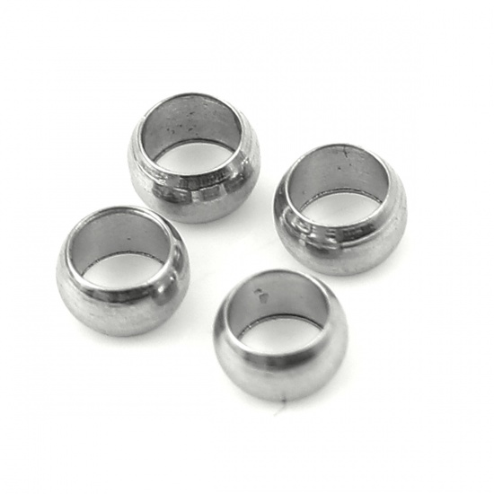 Picture of Stainless Steel Crimp Beads Cylinder Silver Tone 3mm( 1/8") x 2mm( 1/8"), Hole: Approx 2.2mm, 100 PCs