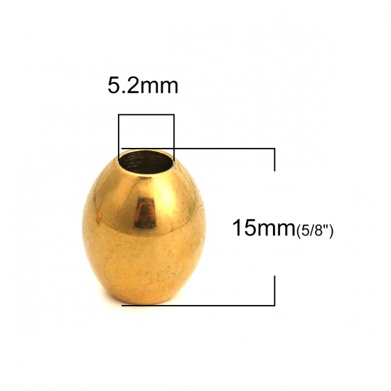 304ステンレス鋼 ビーズ 楕円形 金メッキ 15mm x 13mm、 穴：約 5.2mm、 2 個 の画像