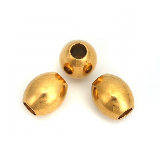 304ステンレス鋼 ビーズ 楕円形 金メッキ 15mm x 13mm、 穴：約 5.2mm、 2 個 の画像