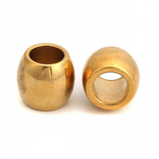 Imagen de 3 Unidades Recubrimiento al Vacío PVD Ecológico 304 Acero Inoxidable Cuentas Para Hacer Joyas De Bricolaje Chapado en Oro Barril 11mm x 10mm, Agujero: Aprox 6.2mm