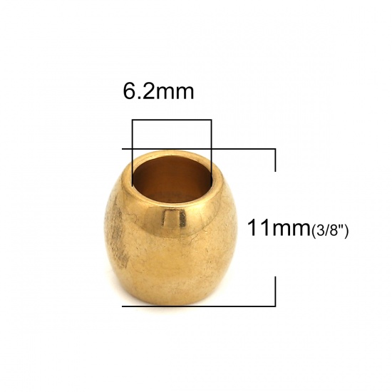 Imagen de 3 Unidades Recubrimiento al Vacío PVD Ecológico 304 Acero Inoxidable Cuentas Para Hacer Joyas De Bricolaje Chapado en Oro Barril 11mm x 10mm, Agujero: Aprox 6.2mm