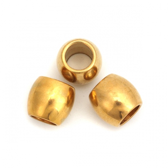 Imagen de 3 Unidades Recubrimiento al Vacío PVD Ecológico 304 Acero Inoxidable Cuentas Para Hacer Joyas De Bricolaje Chapado en Oro Barril 11mm x 10mm, Agujero: Aprox 6.2mm
