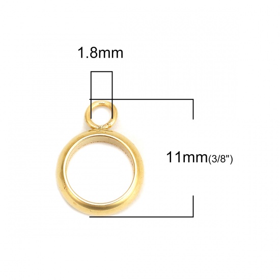 Picture of 304 Stainless Steel Charms Circle Ring Gold Plated 11mm( 3/8") x 8mm( 3/8"), 5 PCs