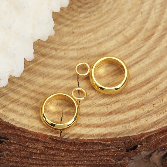 Picture of 304 Stainless Steel Charms Circle Ring Gold Plated 11mm( 3/8") x 8mm( 3/8"), 5 PCs