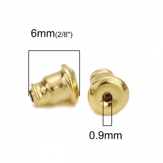 Picture of 304 Stainless Steel Ear Nuts Post Stopper Earring Findings Bullet Gold Plated 6mm( 2/8") x 5mm( 2/8"), 10 PCs