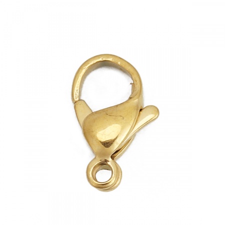 Picture of 5 PCs Eco-friendly PVD Vacuum Plating 304 Stainless Steel Lobster Clasp Findings Gold Plated 12mm x 7mm