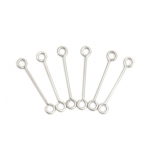 Picture of 304 Stainless Steel Eye Pins Silver Tone 21mm( 7/8") long, 0.7mm (21 gauge), 100 PCs