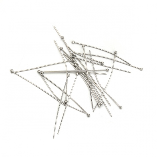 Picture of 304 Stainless Steel Ball Head Pins Silver Tone 4cm(1 5/8") long, 0.7mm (21 gauge), 50 PCs