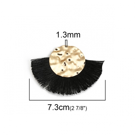 Picture of Polyester Tassel Pendants Round Gold Plated Black 73mm(2 7/8") x 52mm(2"), 3 PCs