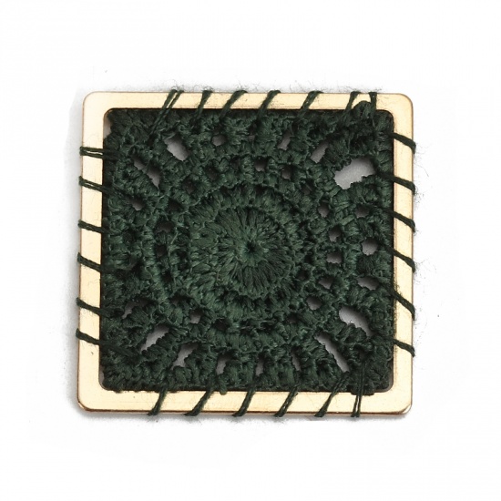 Picture of Polyester Connectors Square Gold Plated Dark Green Woven 30mm x 30mm, 5 PCs