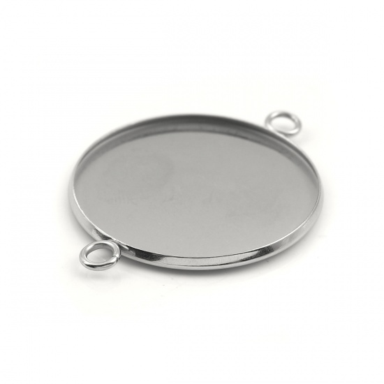 Picture of Stainless Steel Connectors Round Silver Tone Cabochon Settings (Fits 30mm Dia.) 42mm(1 5/8") x 32mm(1 2/8"), 10 PCs