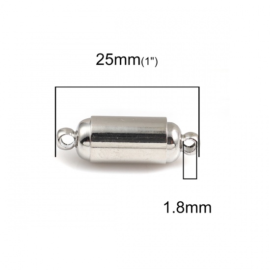 Picture of Brass Magnetic Clasps Silver Tone Cylinder 25mm(1") x 8mm( 3/8"), 5 PCs                                                                                                                                                                                       
