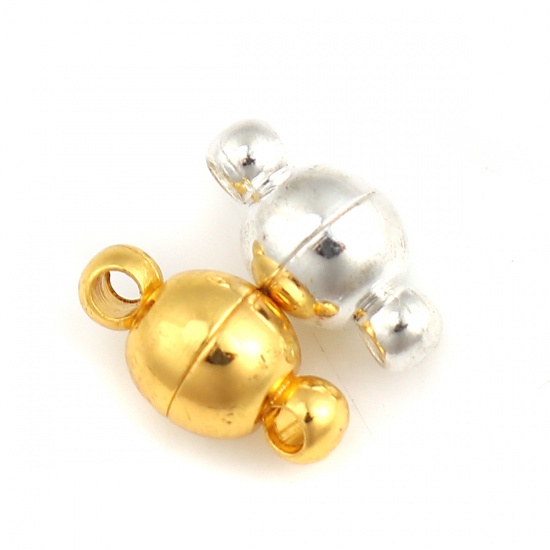 Picture of Brass Magnetic Clasps Silver Plated Round 12mm( 4/8") x 6mm( 2/8"), 10 PCs                                                                                                                                                                                    