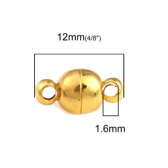 Picture of Brass Magnetic Clasps Gold Plated Round 12mm( 4/8") x 6mm( 2/8"), 10 PCs                                                                                                                                                                                      
