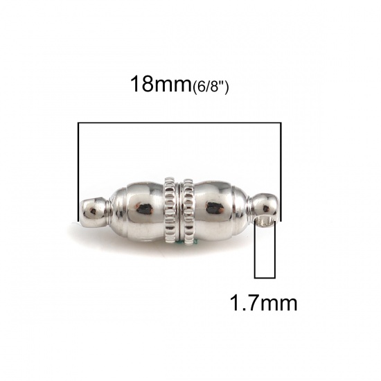 Picture of Brass Magnetic Clasps Silver Tone Cylinder 18mm( 6/8") x 6mm( 2/8"), 10 PCs                                                                                                                                                                                   