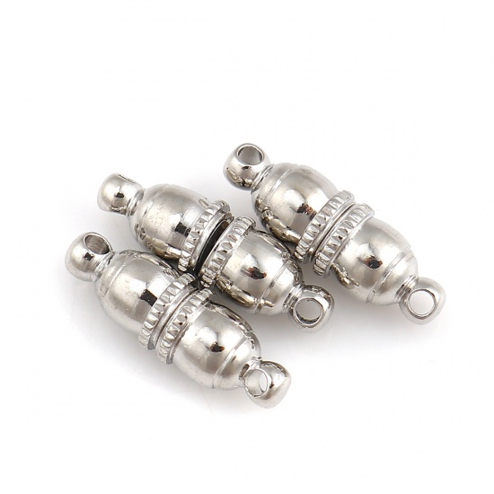 Picture of Brass Magnetic Clasps Silver Tone Cylinder 18mm( 6/8") x 6mm( 2/8"), 10 PCs                                                                                                                                                                                   