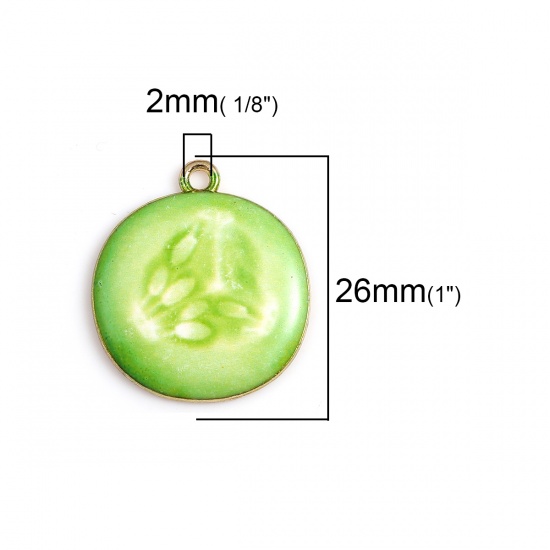 Picture of Zinc Based Alloy Charms Cucumber Gold Plated Green Enamel 26mm(1") x 23mm( 7/8"), 10 PCs