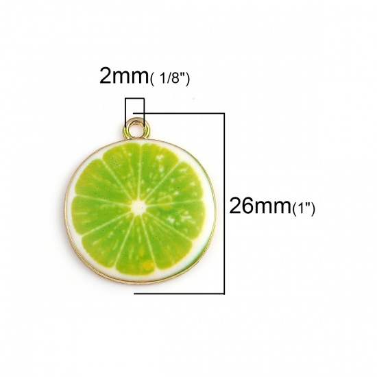 Picture of Zinc Based Alloy Charms Grapefruit Gold Plated Green Enamel 26mm(1") x 23mm( 7/8"), 10 PCs