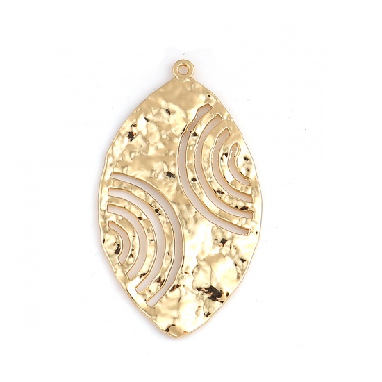 Picture of Zinc Based Alloy Hammered Pendants Leaf Gold Plated 50mm(2") x 28mm(1 1/8"), 5 PCs