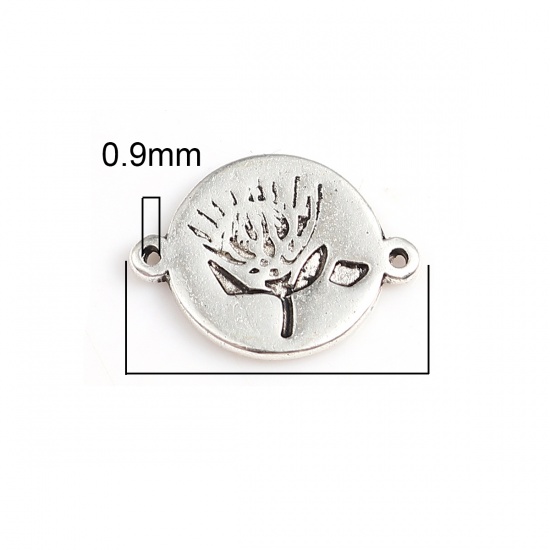 Picture of Zinc Based Alloy Connectors Round Antique Silver Color Flower 17mm x 13mm, 30 PCs