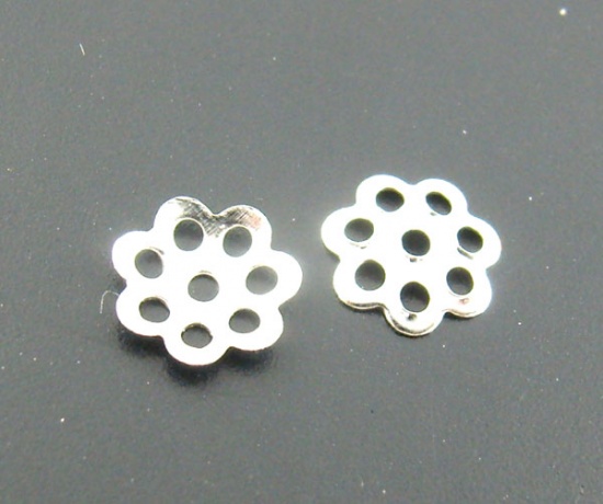 Picture of Alloy Filigree Beads Caps Flower Silver Plated (Fits 8mm-14mm Beads) 6mm x 6mm, 2000 PCs