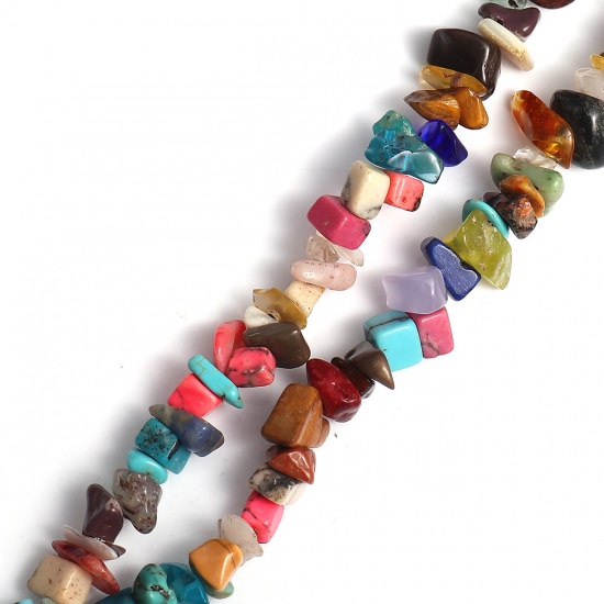 Picture of Stone ( Natural ) Chip Beads Irregular Multicolor About 14mm x10mm( 4/8" x 3/8") - 8mm x4mm( 3/8" x 1/8") Size: M, Hole: Approx 1mm, 85cm(33 4/8") long, 5 Strands (Approx 200 - 180 PCs/Strand)