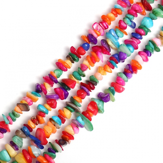 Immagine di Conchiglia ( Naturale ) Perline Irregolare Multicolore Come 14mm x10mm- 8mm x4mm, Foro: Circa 1mm, 85cm Lunghezza, 5 Filo (Circa 200 - 180 Pz/Treccia)