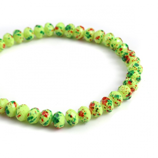 Picture of Glass Beads Round Light Green Dot Pattern About 8mm Dia, Hole: Approx 1.7mm, 80.8cm long, 1 Strand (Approx 137 PCs/Strand)