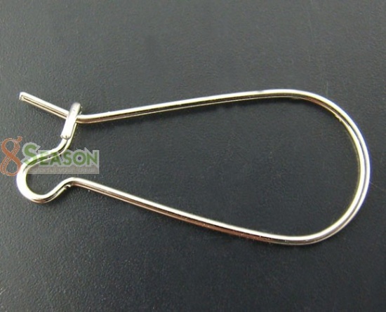 Picture of Alloy Kidney Ear Wire Hooks Earring Findings Silver Tone 25mm x 11mm, Post/ Wire Size: (21 gauge), 250 PCs