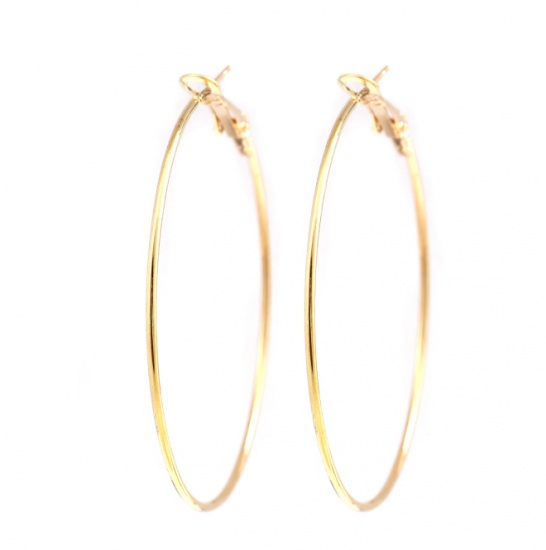 Picture of Zinc Based Alloy Hoop Earrings Findings Gold Plated 53mm x 48mm, Post/ Wire Size: (20 gauge), 4 PCs