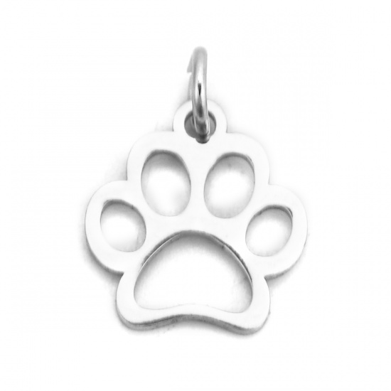 Immagine di 304 Acciaio Inossidabile Charms Zampa del cane Tono Argento Con Anello 16mm x 12mm, 6 Pz”
