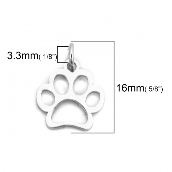 Immagine di 304 Acciaio Inossidabile Charms Zampa del cane Tono Argento Con Anello 16mm x 12mm, 6 Pz”