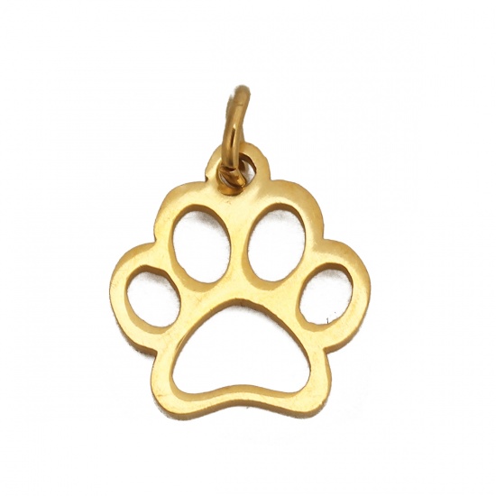 Immagine di 304 Acciaio Inossidabile Charms Zampa del cane Oro Placcato Con Anello 16mm x 12mm, 3 Pz”
