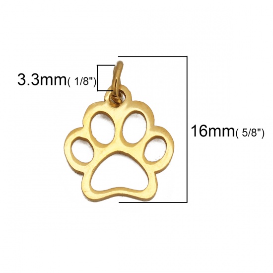 Immagine di 304 Acciaio Inossidabile Charms Zampa del cane Oro Placcato Con Anello 16mm x 12mm, 3 Pz”