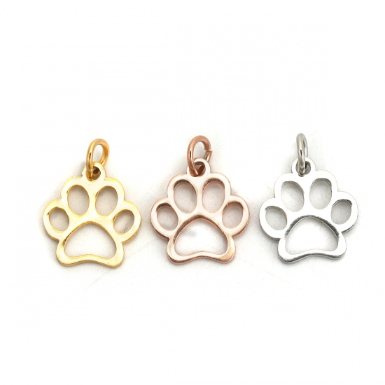 Immagine di 304 Acciaio Inossidabile Charms Zampa del cane Oro Placcato Con Anello 16mm x 12mm, 3 Pz”