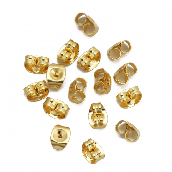 Picture of 316 Stainless Steel Ear Nuts Post Stopper Earring Findings Butterfly Animal Gold Plated 6mm( 2/8") x 4mm( 1/8"), 50 PCs