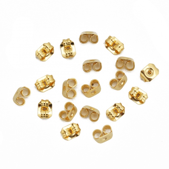 Picture of 316 Stainless Steel Ear Nuts Post Stopper Earring Findings Butterfly Animal Gold Plated 5mm( 2/8") x 4mm( 1/8"), 50 PCs