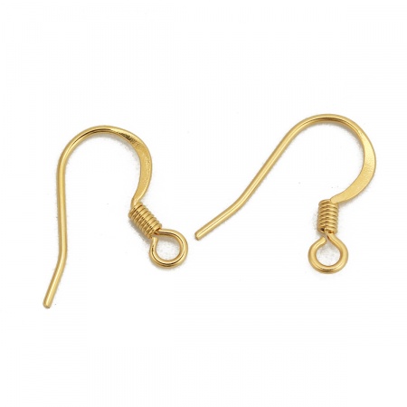 316ステンレス鋼 ピアスフック 金メッキ ( ループ付き 15mm x 13mm、 ワイヤーサイズ: （21号）、 20 個 の画像