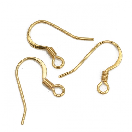 Picture of 316 Stainless Steel Ear Wire Hooks Earring Findings Gold Plated W/ Loop 15mm( 5/8") x 13mm( 4/8"), Post/ Wire Size: (21 gauge), 6 PCs