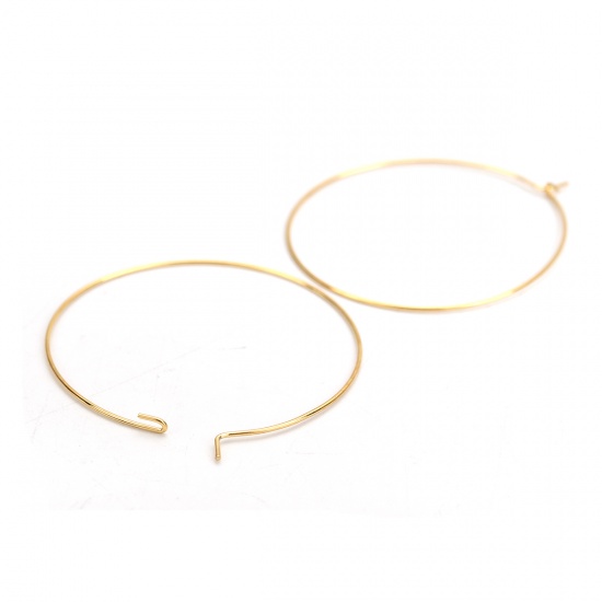 Picture of 316 Stainless Steel Hoop Earrings Gold Plated 44mm(1 6/8") x 40mm(1 5/8"), Post/ Wire Size: (21 gauge), 10 PCs