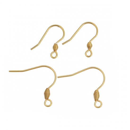 Picture of 316 Stainless Steel Ear Wire Hooks Earring Findings Gold Plated W/ Loop 16mm( 5/8") x 13mm( 4/8"), Post/ Wire Size: (21 gauge), 20 PCs