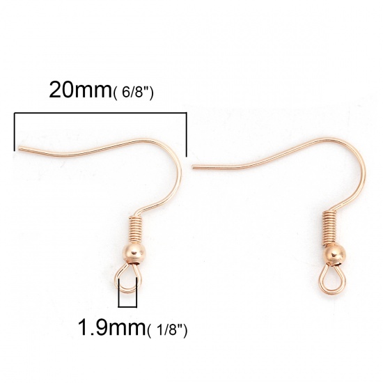 Picture of 316 Stainless Steel Ear Wire Hooks Earring Findings Light Rose Gold W/ Loop 20mm( 6/8") x 20mm( 6/8"), Post/ Wire Size: (21 gauge), 10 PCs