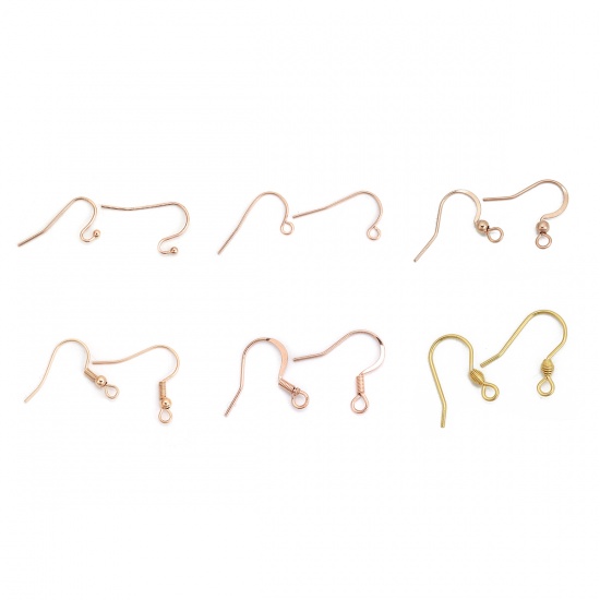 Picture of 316 Stainless Steel Ear Wire Hooks Earring Findings Light Rose Gold W/ Loop 20mm( 6/8") x 20mm( 6/8"), Post/ Wire Size: (21 gauge), 10 PCs