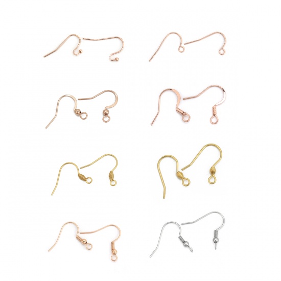 Picture of 316 Stainless Steel Ear Wire Hooks Earring Findings Light Rose Gold W/ Loop 22mm( 7/8") x 13mm( 4/8"), Post/ Wire Size: (21 gauge), 10 PCs