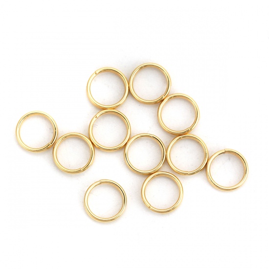Picture of 0.7mm 316 Stainless Steel Double Split Jump Rings Findings Round Gold Plated 8mm Dia., 30 PCs