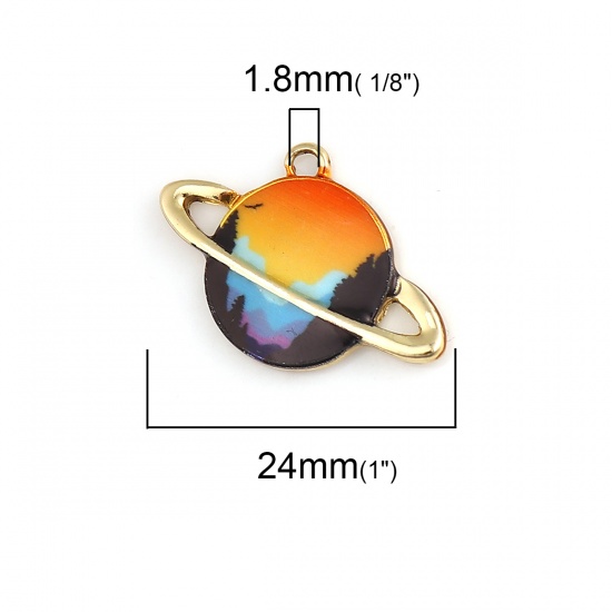 Picture of Zinc Based Alloy Galaxy Charms Planet Gold Plated Multicolor Enamel 24mm(1") x 16mm( 5/8"), 10 PCs