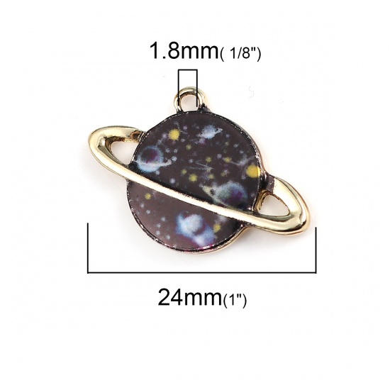 Picture of Zinc Based Alloy Charms Planet Gold Plated Black Enamel 24mm(1") x 16mm( 5/8"), 10 PCs